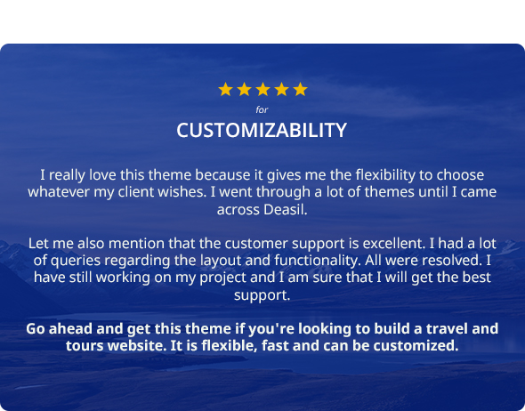 Five Star Rating for Customizability
